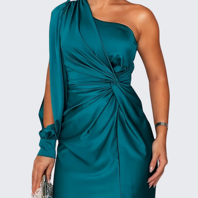 One-Shoulder Satin Evening Dress