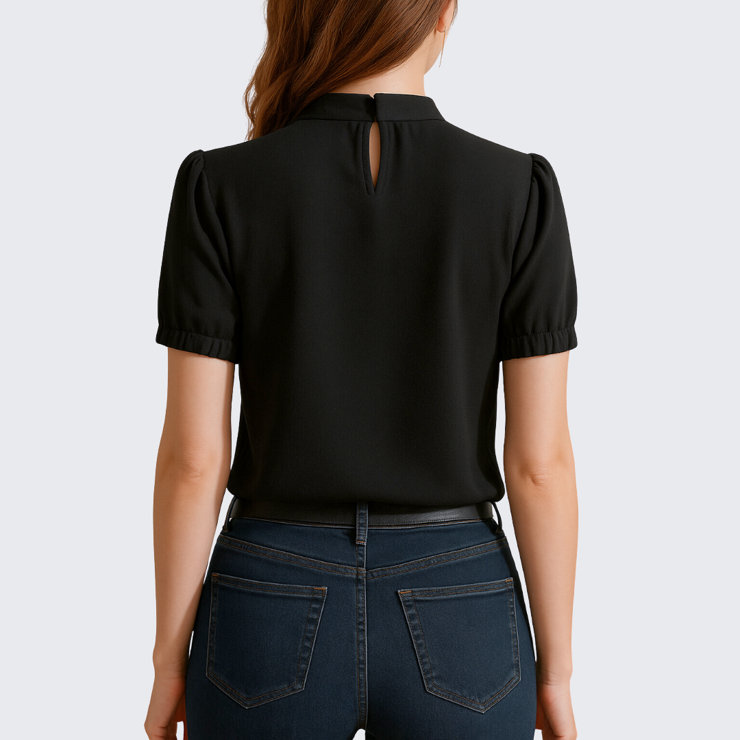 Black Pleated Blouse With Split Sleeves