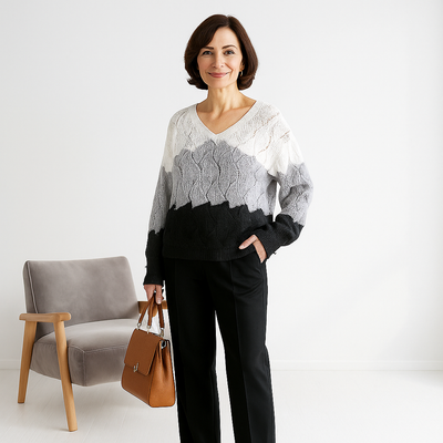 MOSS Toronto™ | Renilda - Elegant V-Neck Knitted Sweater