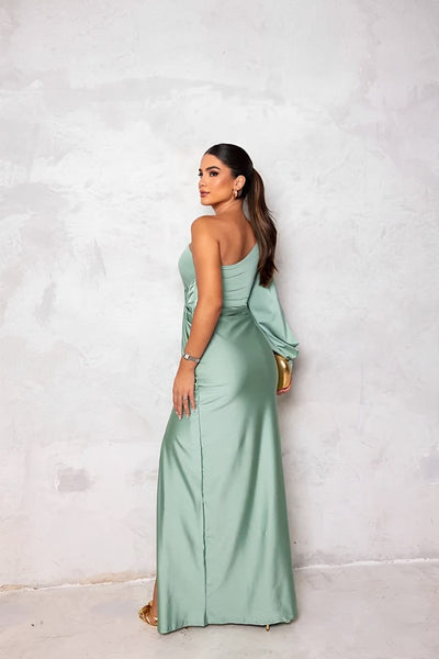 One-Shoulder Satin Evening Dress