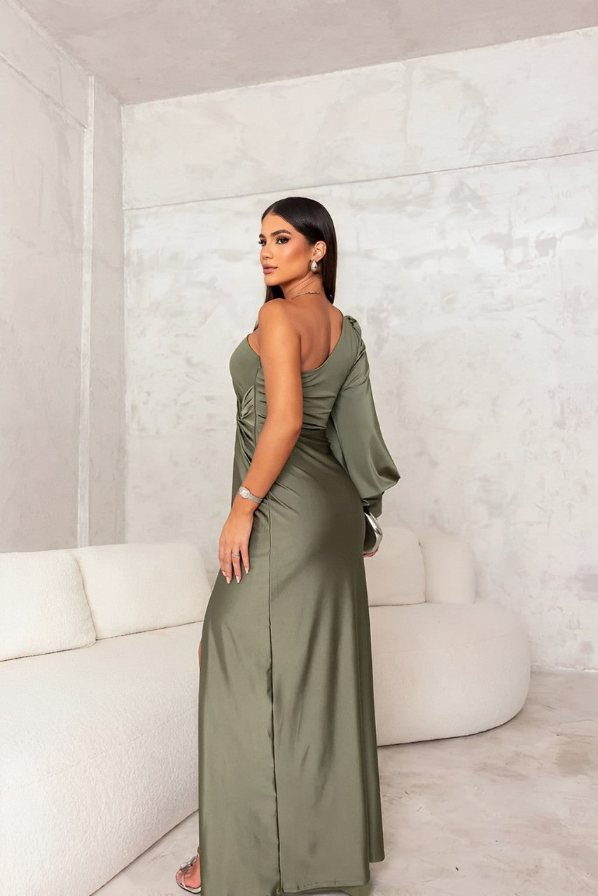 One-Shoulder Satin Evening Dress